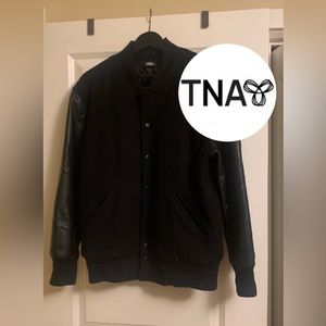 Aritzia TNA Wool Bomber Style Varsity/Letterman Jacket with Faux Leather Sleeves